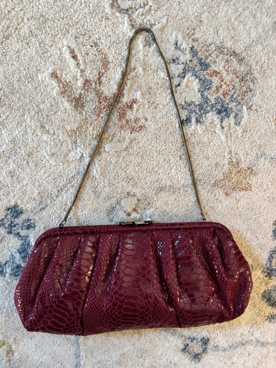 Kate Landry Handbags - Kate Landry Wine Red Snake-Texture Evening Clutch with Chain Strap